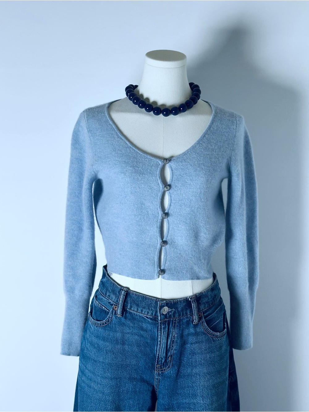 J.Crew Collection 100% Cashmere Cropped Cardigan Women’s XS Light Blue - Picture 3 of 13